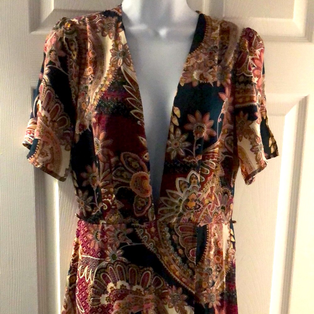 Hommage from Los Angeles Brown and Orange Flutter Sleeve Maxi Sundress